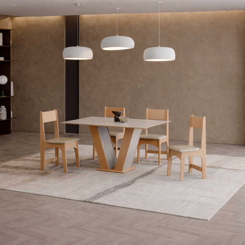 Conjunto De Mesa De Jantar 110X81cm Com 4 Cadeiras Luiza Sonetto
