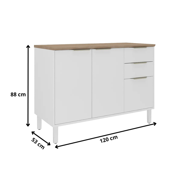 Balcão Itatiaia Branco com 3 Portas e 2 Gavetas