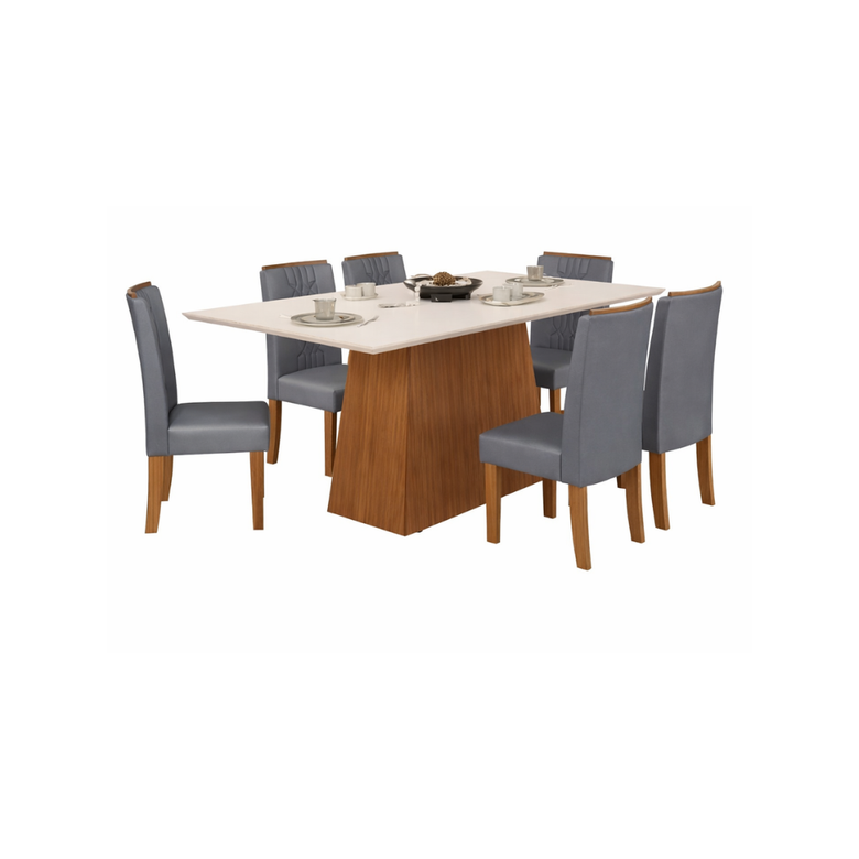 Mesa de Jantar 180 Cm Dulce com 6 Cadeiras Zoe Lunar Dj Móveis