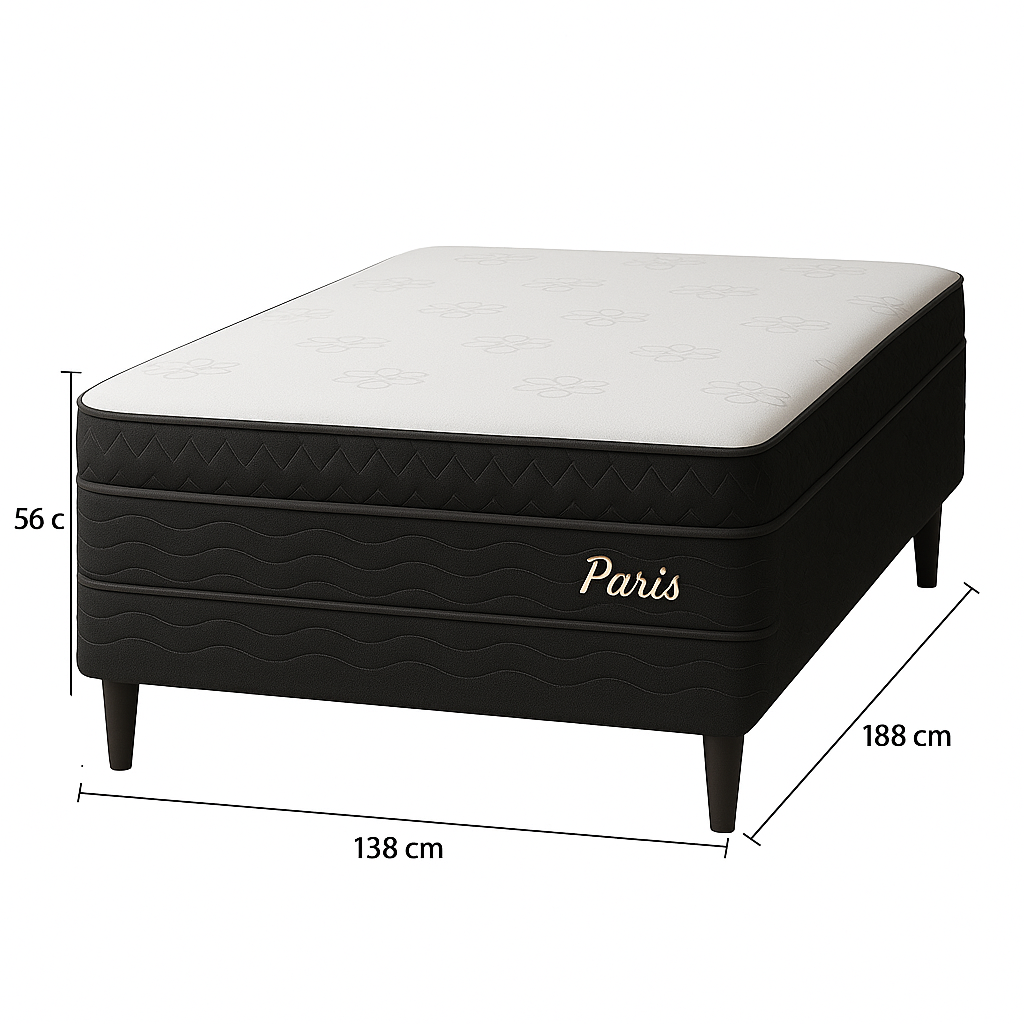 Cama Box Casal Paris (Colchão + Base) 138x188 Molas Ensacadas Topázio