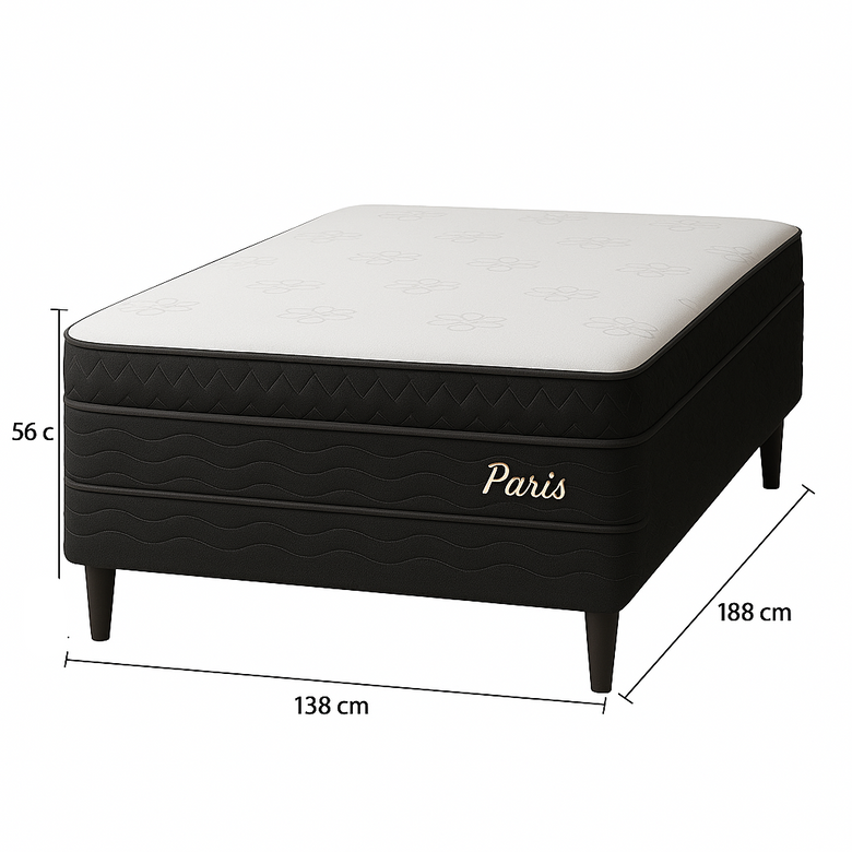 Cama Box Casal Paris (Colchão + Base) 138x188 Molas Ensacadas Topázio