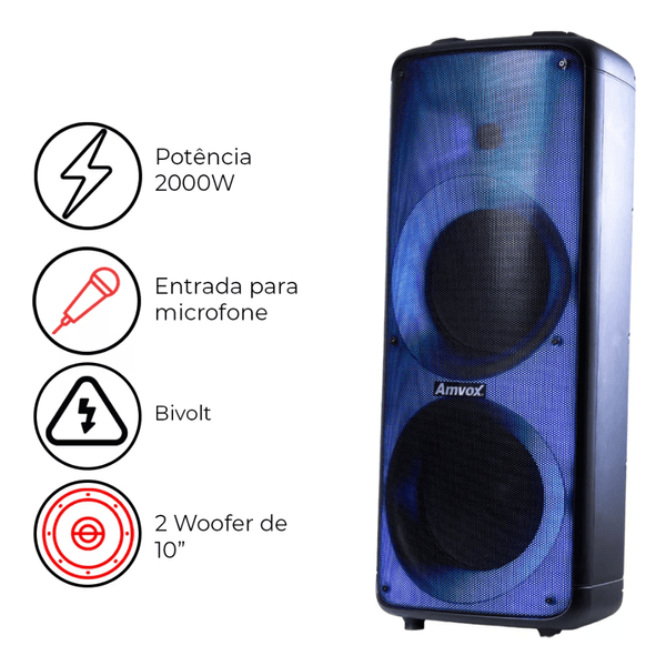 Caixa de Som Amplificada 2000w Party Vox ACA 2000 Amvox