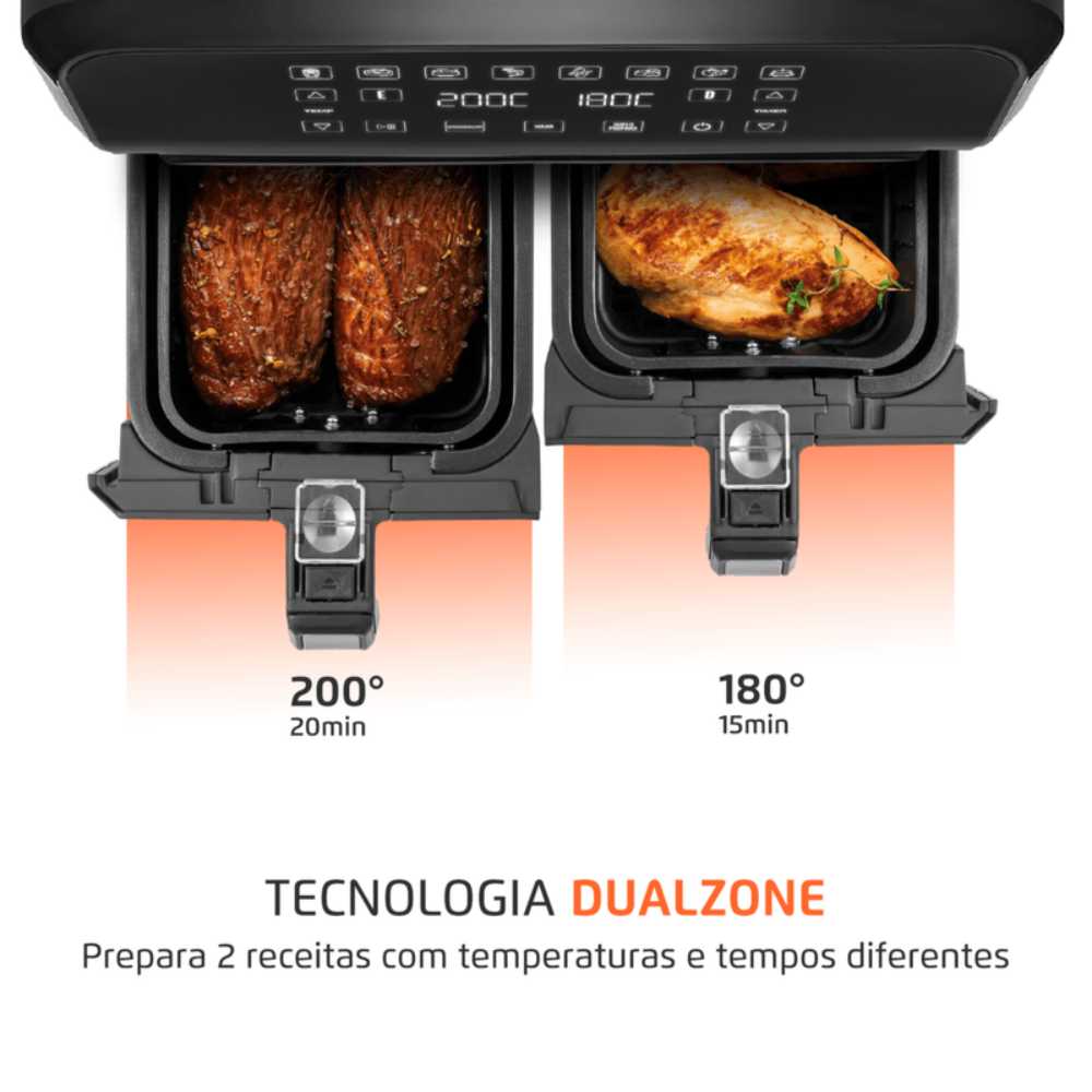 Fritadeira Elétrica Air Fryer Mondial Dual 8 Litros Duplo Cesto AFD-01-BI