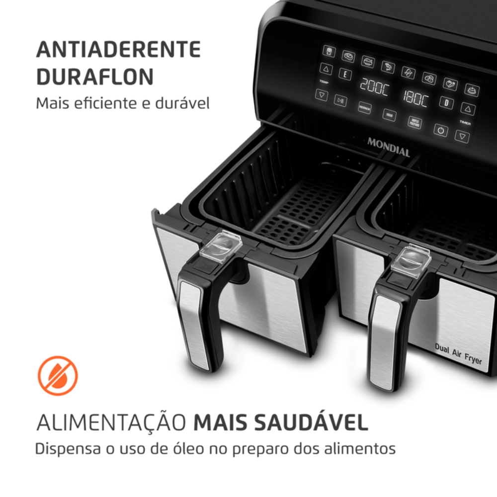 Fritadeira Elétrica Air Fryer Mondial Dual 8 Litros Duplo Cesto AFD-01-BI