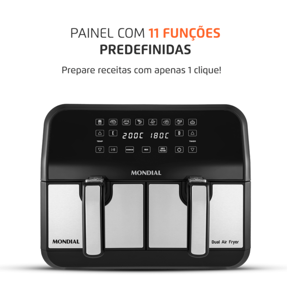 Fritadeira Elétrica Air Fryer Mondial Dual 8 Litros Duplo Cesto AFD-01-BI