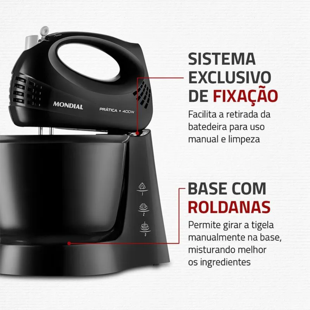 Batedeira Mondial 400W Prática B-44-B - 3 Velocidades
