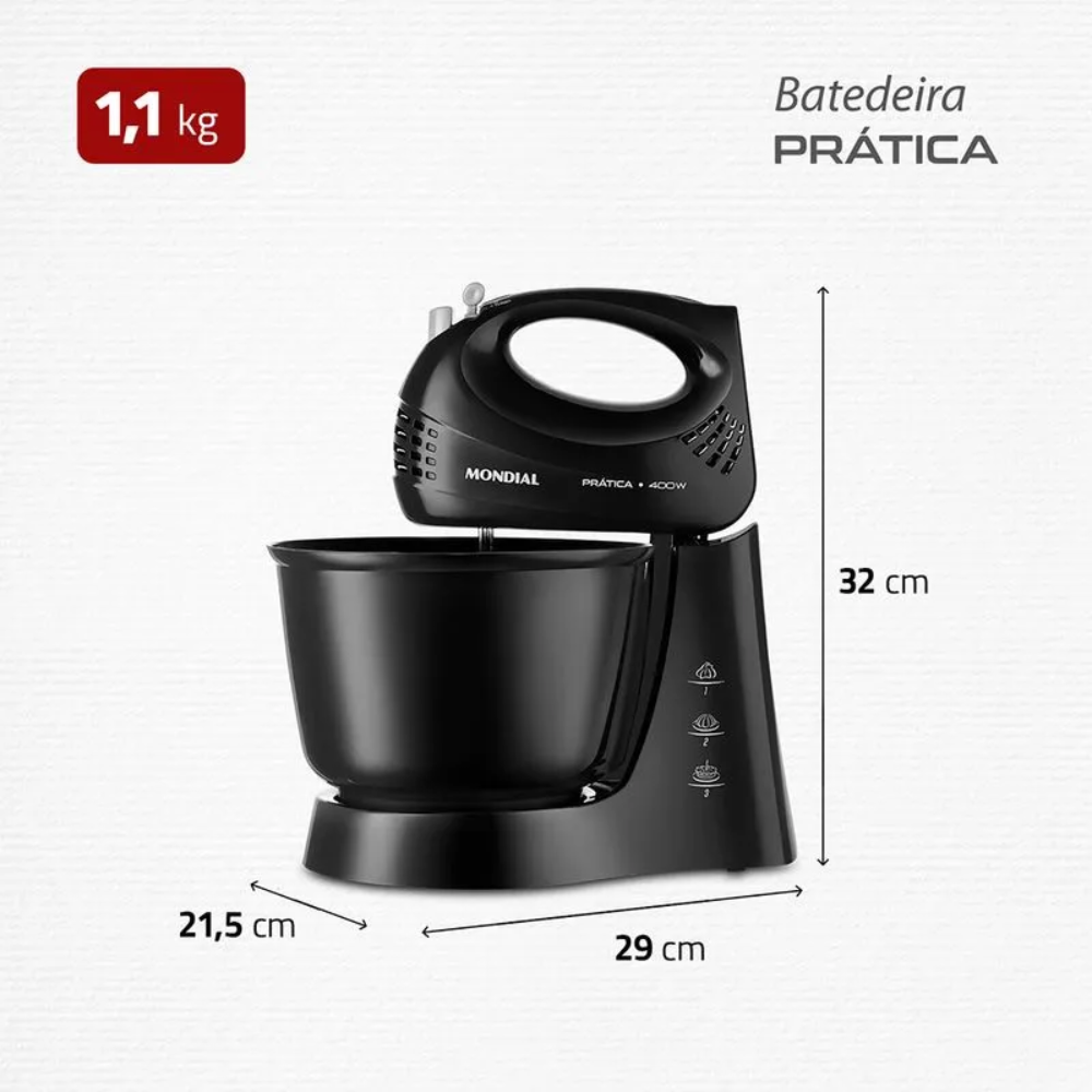 Batedeira Mondial 400W Prática B-44-B - 3 Velocidades