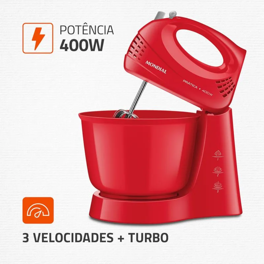 Batedeira Mondial Prática 400W B-44-R 3 Velocidades