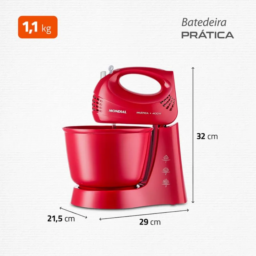 Batedeira Mondial Prática 400W B-44-R 3 Velocidades
