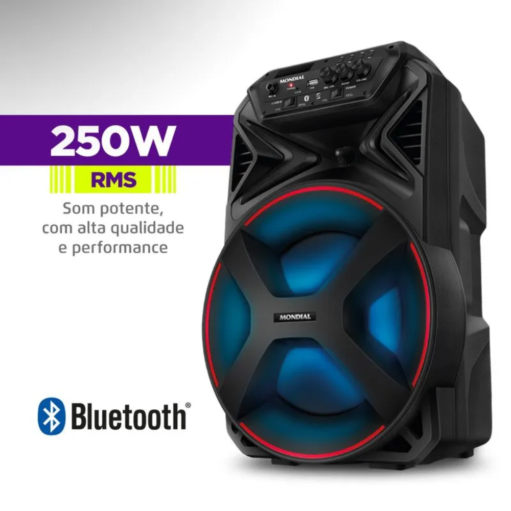 Caixa de Som Amplificada Mondial Connect Partyplus CM-250 250W Bluetooth