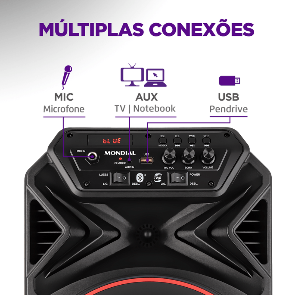 Caixa de Som Amplificada Mondial Connect Partyplus CM-250 250W Bluetooth