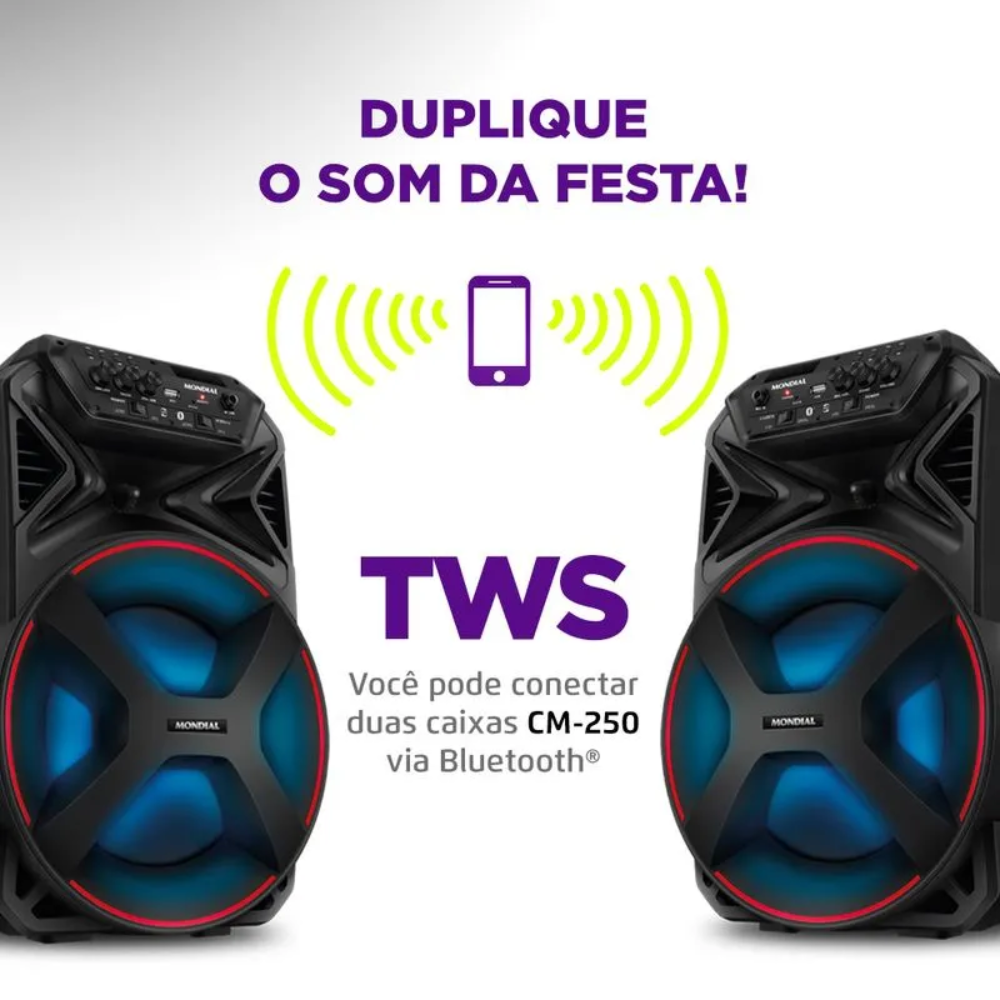 Caixa de Som Amplificada Mondial Connect Partyplus CM-250 250W Bluetooth