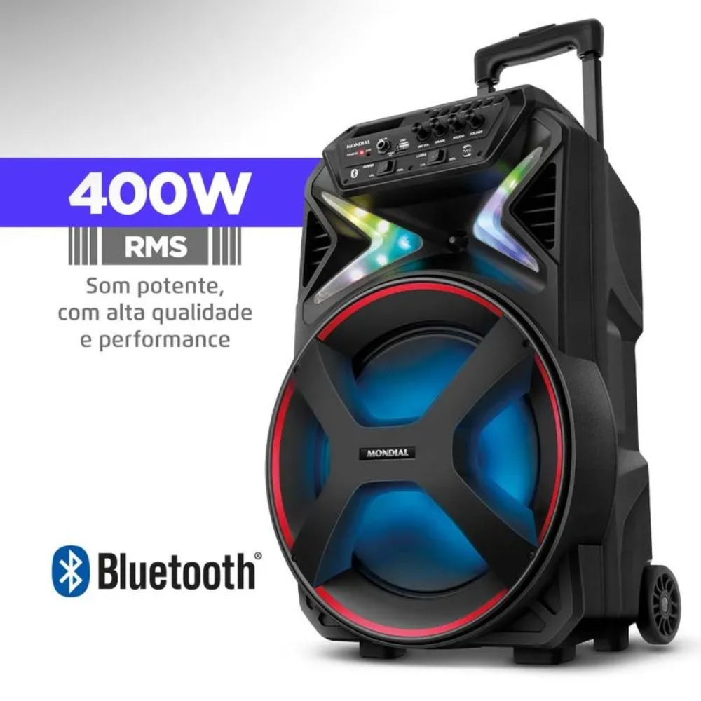 Caixa Amplificada Mondial CM-400 Connect Lights 400W Bluetooth USB/AUX/MIC