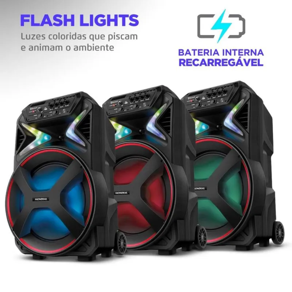 Caixa Amplificada Mondial CM-400 Connect Lights 400W Bluetooth USB/AUX/MIC