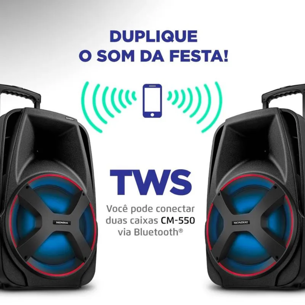 Caixa de Som Mondial Connect Power Plus CM-550 Bluetooth Amplificada 550W USB