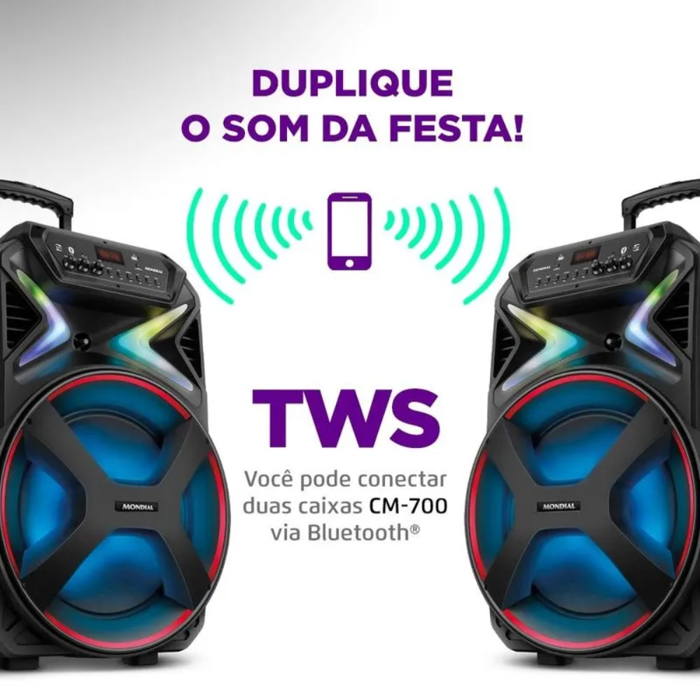 Caixa de Som Amplificada Mondial Connect Lights Plus CM-700 Bluetooth 700W