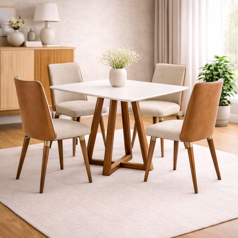 Conjunto Mesa de Jantar 1,15m com Vidro Bennet com 4 Cadeiras Dakota