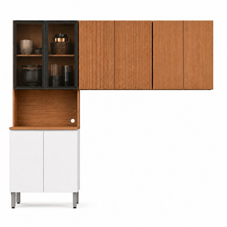 Cozinha Modulada Art 3 Peças 8Portas com Paneleiro de Vidro Kits Paraná