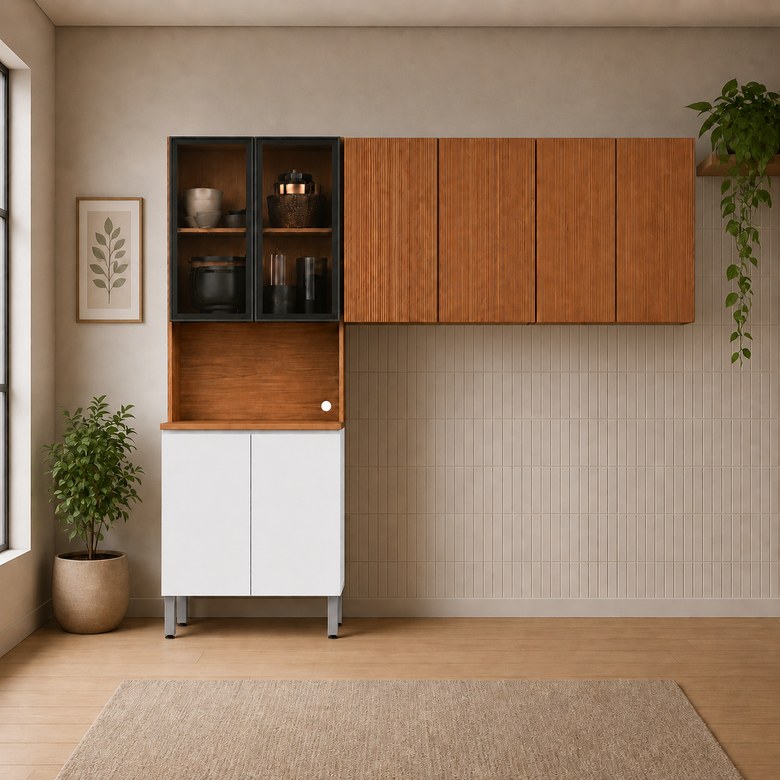 Cozinha Modulada Art 3 Peças 8Portas com Paneleiro de Vidro Kits Paraná
