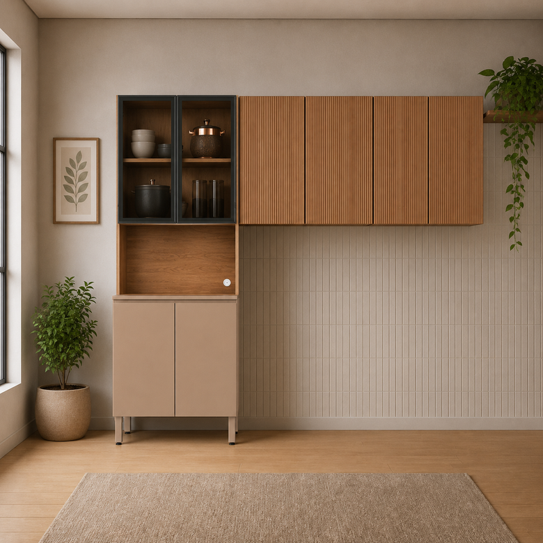 Cozinha Modulada Art 3 Peças 8Portas com Paneleiro de Vidro Kits Paraná