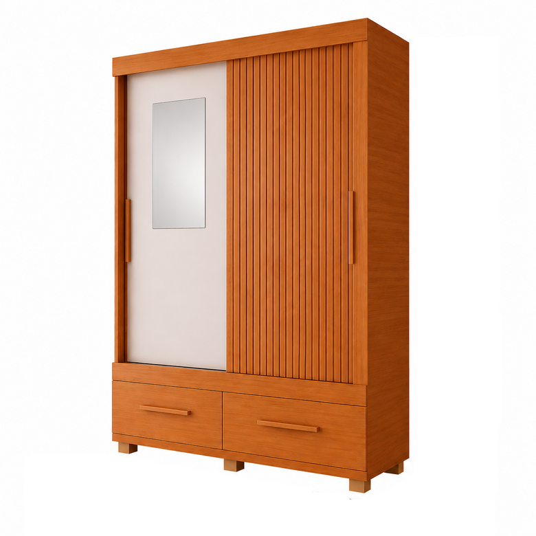 Guarda-Roupa Solteiro 2 Portas de Correr com Espelho 2 Gavetas Sereno Caemmun