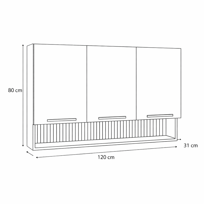 Armário Aéreo Avelã 120cm 3 Portas com Nicho Telasul