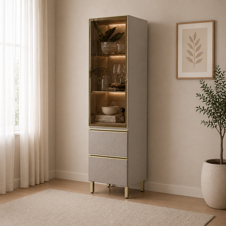 Cristaleira 60cm 1 Porta 2 Gavetas Proença Demóbile