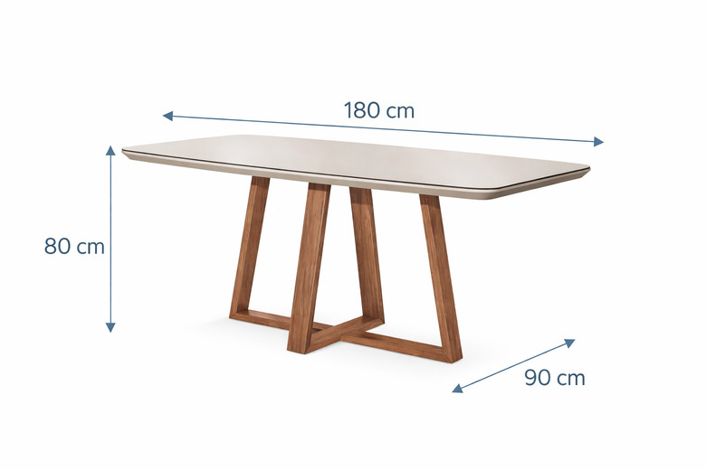 Mesa de Jantar Bennett 1,80m com Vidro Província para 6 Lugares
