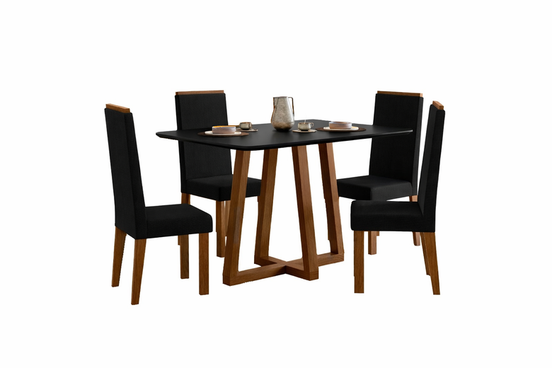 Conjunto de Mesa de Jantar 120x90cm Quadrada com 4 Cadeiras Livia Sonetto