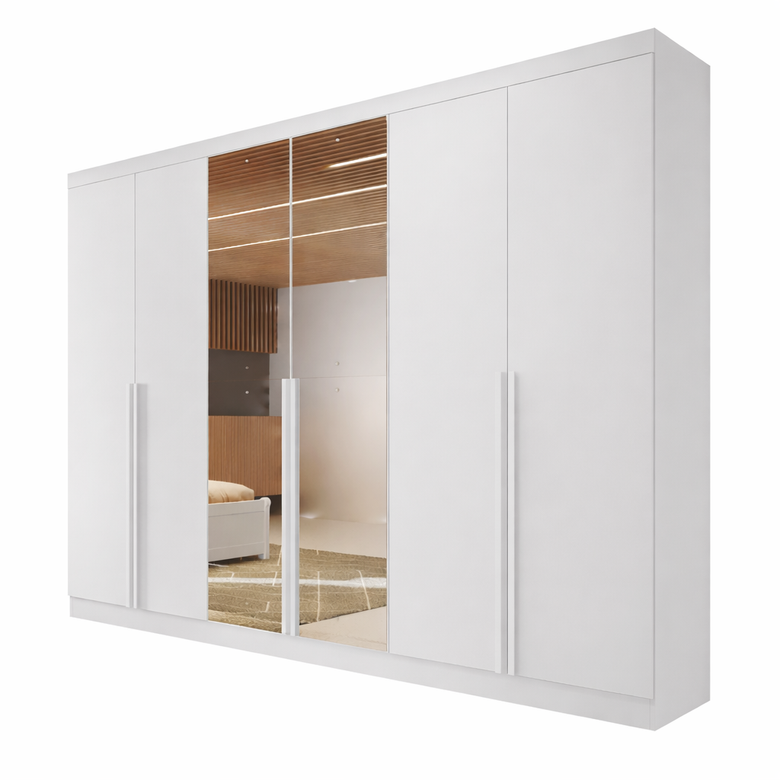 Guarda-Roupa Casal 6 Portas 6 Gavetas Com Espelho MDF Austria Bianchi