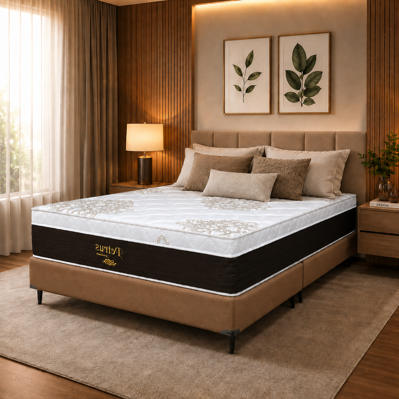 Conjunto Cama Box Queen 158x198 Petrus Ortobom com Base Camurça