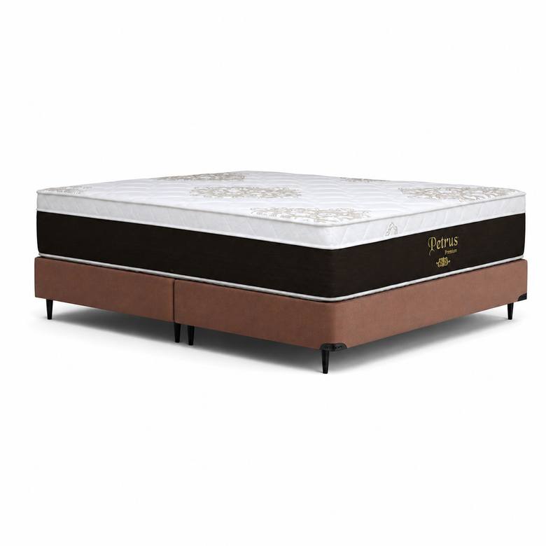 Conjunto Cama Box Queen 158x198 Petrus Ortobom com Base Camurça