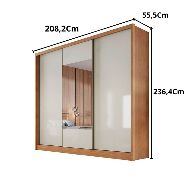 Guarda-Roupa Arezzo Plus com Espelho 3 Portas 6 Gavetas Novo Horizonte