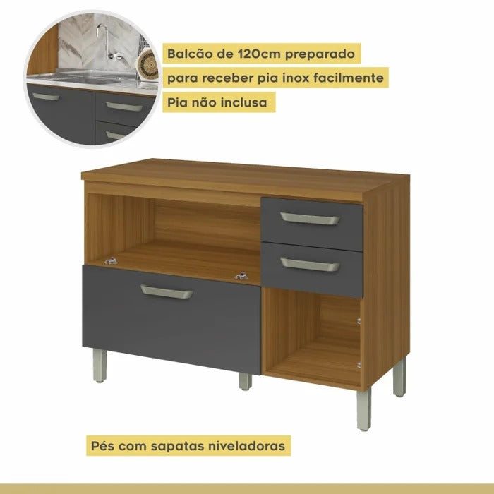 Cozinha Modulada 3 Peças 6 Gavetas e 6 Portas Princesa Nesher