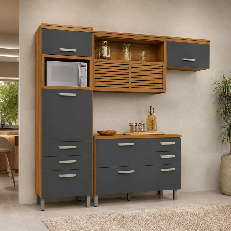 Cozinha Modulada 3 Peças 6 Gavetas e 6 Portas Princesa Nesher