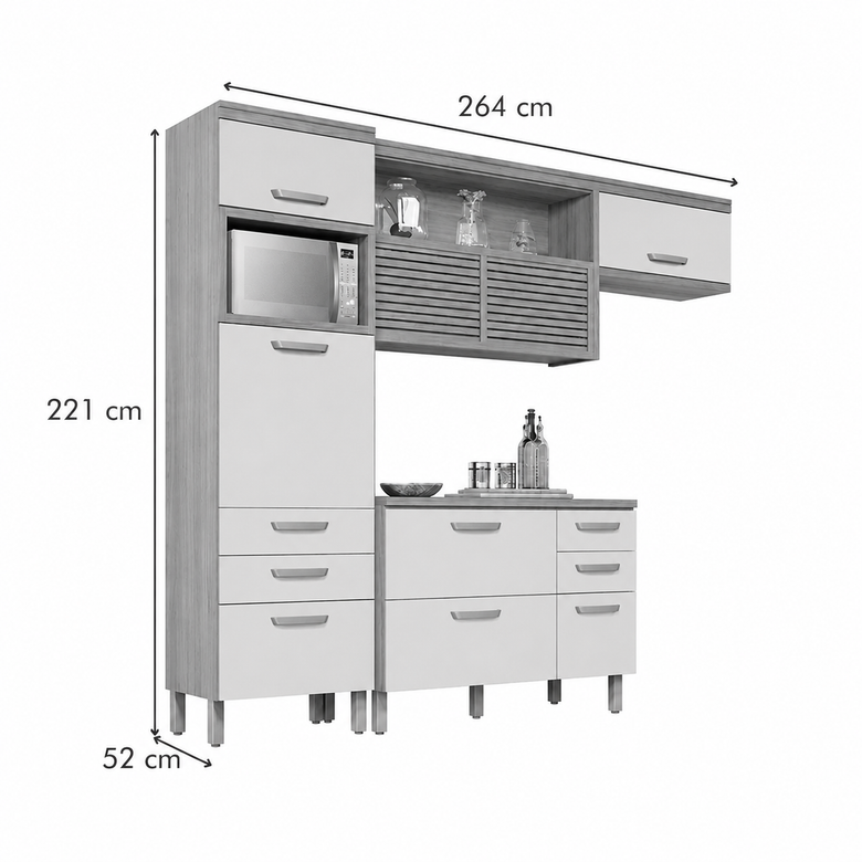 Cozinha Modulada 3 Peças 6 Gavetas e 6 Portas Princesa Nesher