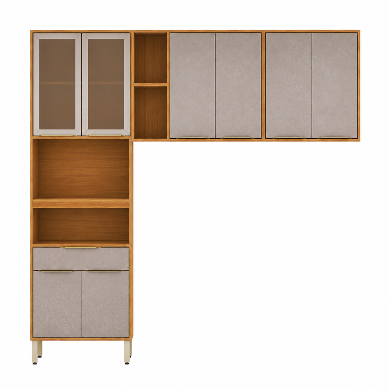 Cozinha Modulada com Paneleiro e Aéreos 3 Peças 8 portas em L Plena Demóbile