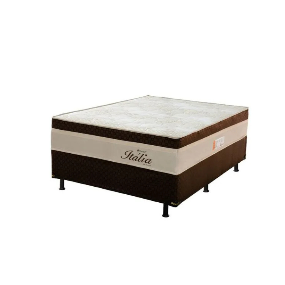 Cama Box Casal Itália (Colchão + Base) 138x188x62 Molas Ensacadas Topázio