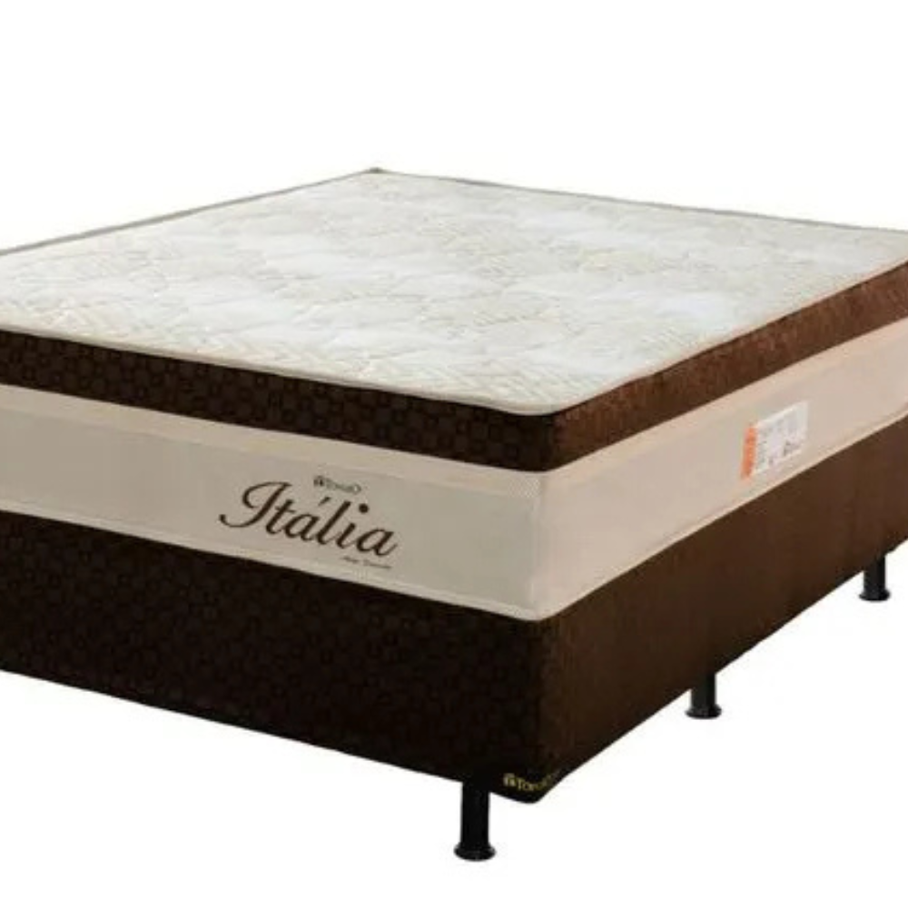 Cama Box Casal Itália (Colchão + Base) 138x188x62 Molas Ensacadas Topázio
