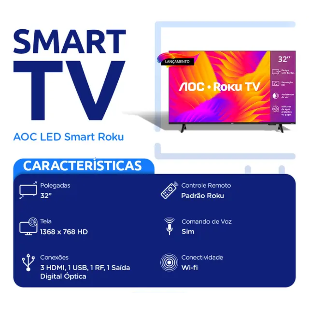 Smart Tv 32" Hd Led Hdmi 1 Usb Wifi Roku Aoc
