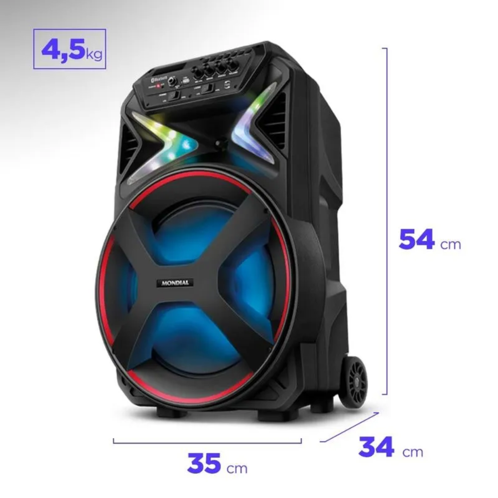 Caixa Amplificada Mondial CM-400 Connect Lights 400W Bluetooth USB/AUX/MIC