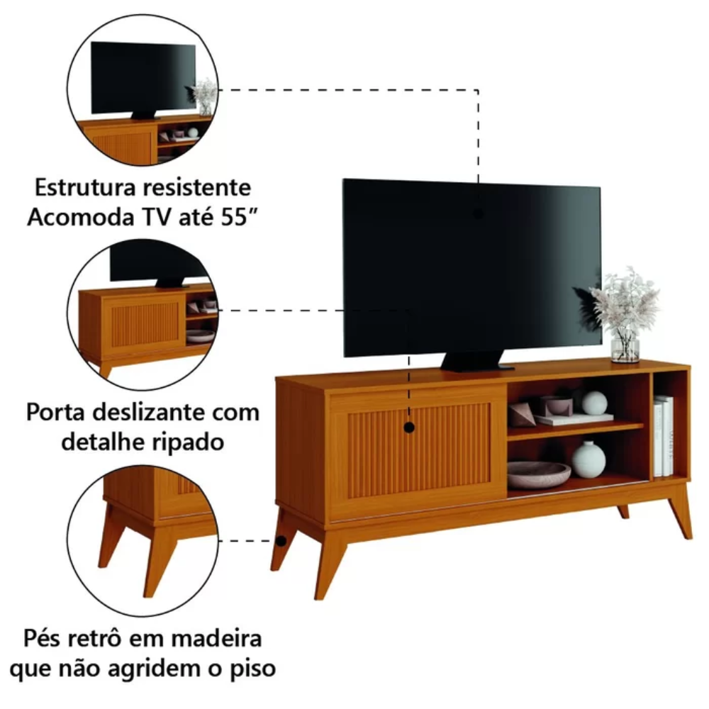 Rack para TV até 55" 1 Porta de Correr Aruba EDN