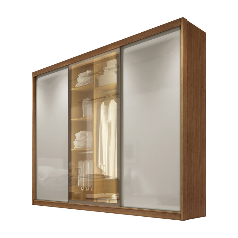 Guarda-Roupa Casal Diamond Glass 3 Portas 6 Gavetas e LED Novo Horizonte