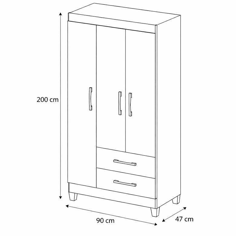 Guarda-Roupa 3 Portas 2 Gavetas Lima Moval