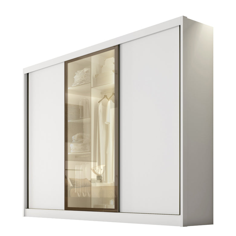 Guarda-Roupa Casal Diamond Glass 3 Portas 6 Gavetas e LED Novo Horizonte