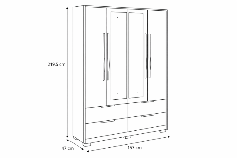 Guarda-Roupa Casal Domo 4 Portas com Espelho e Pés Demóbile
