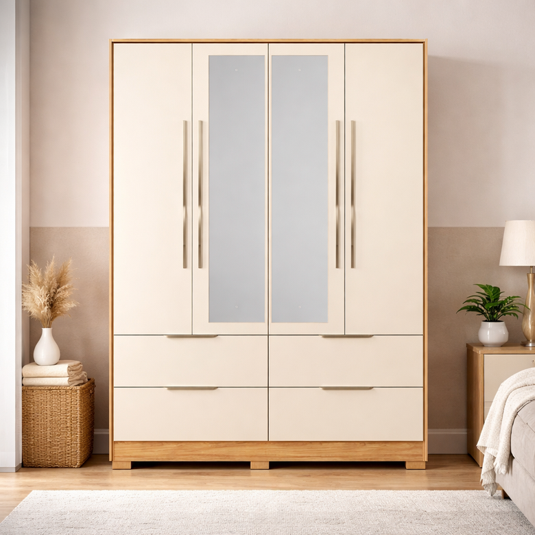 Guarda-Roupa Casal Domo 4 Portas com Espelho e Pés Demóbile