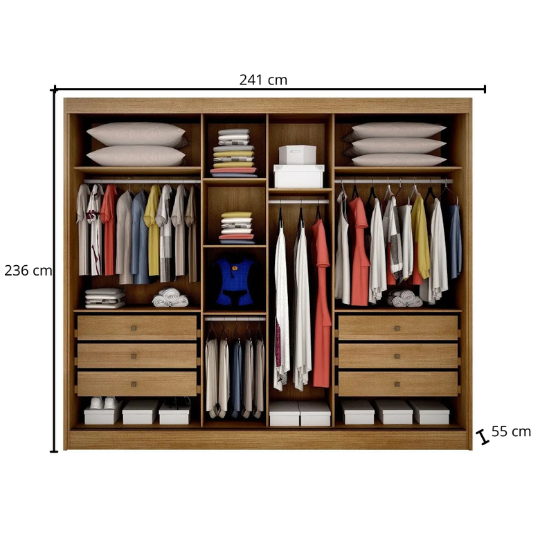 Guarda-Roupa Diamond Plus 3 Portas 6 Gavetas com Espelho Novo Horizonte