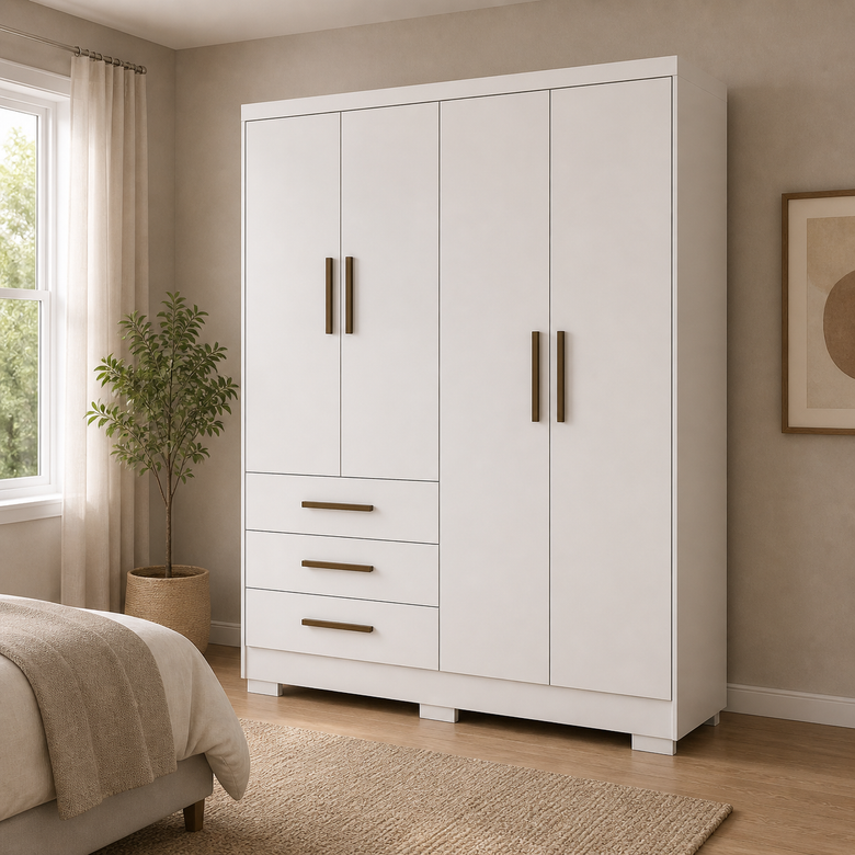 Guarda-Roupa Solteiro Encant 4 Portas 3 Gavetas com Pés Novo Horizonte