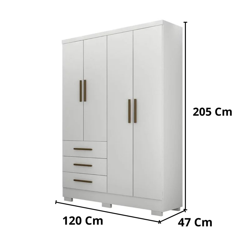 Guarda-Roupa Solteiro Encant 4 Portas 3 Gavetas com Pés Novo Horizonte